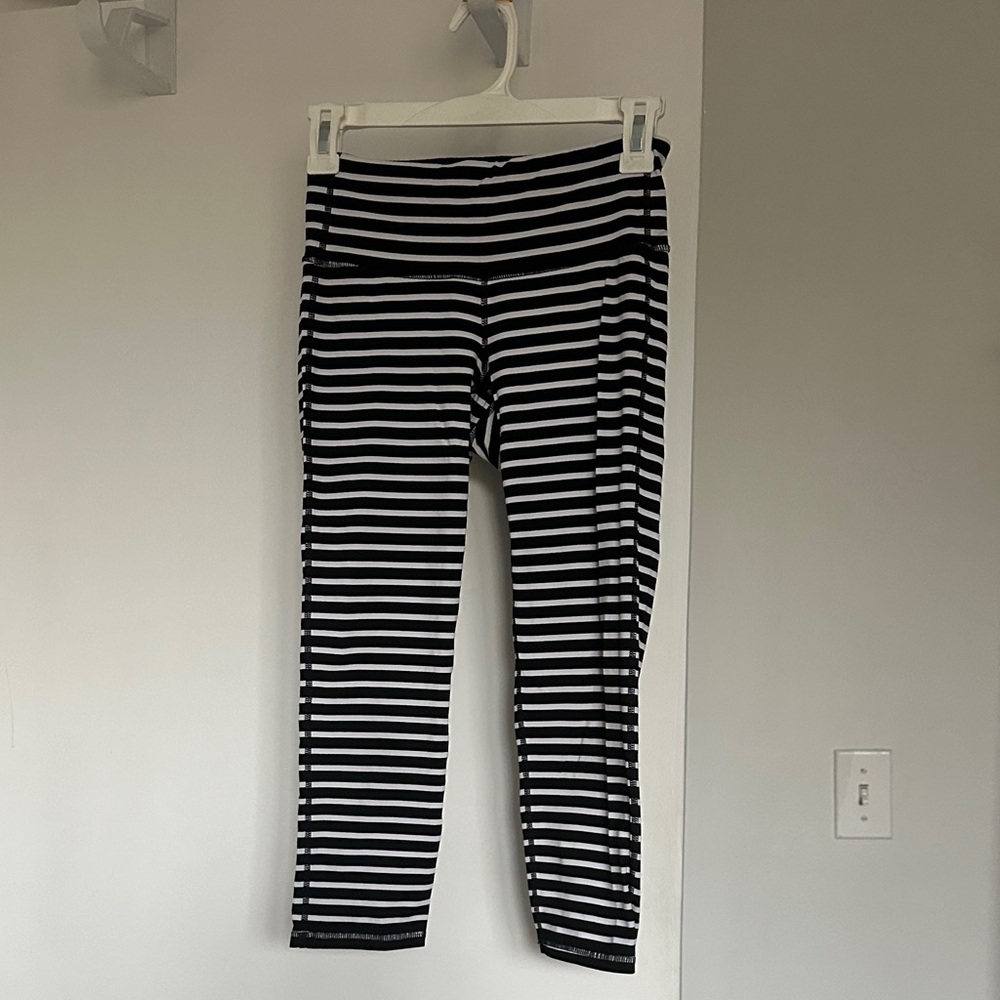 Athleta Black and White Striped Leggings